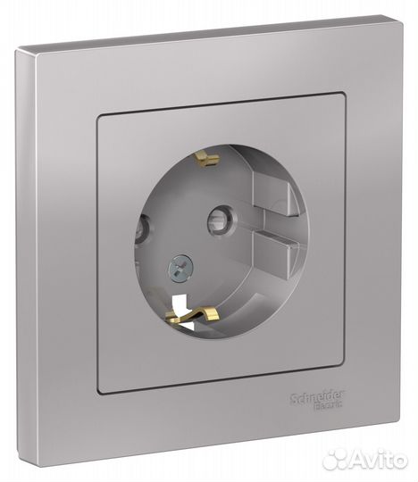 SE AtlasDesign Алюминий Розетка с/з со шторками, 16А, в сборе