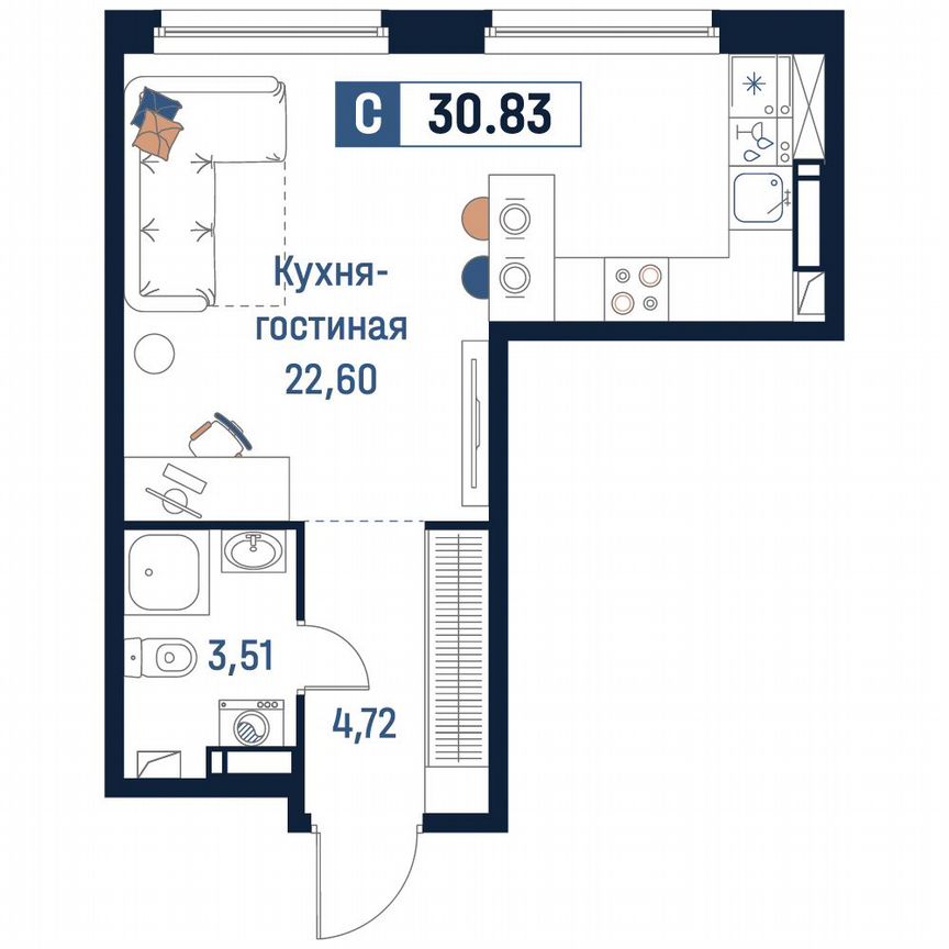 Квартира-студия, 30,8 м², 14/18 эт.