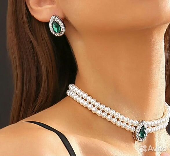 Серьги+кольцо безразмерное+колье новый комплект