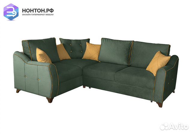 Диван угловой дельфин Френсис зеленый / желтый