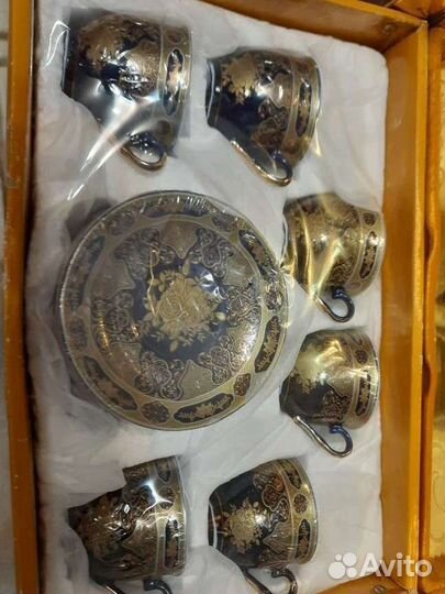 Кофейный набор, золото 24 кар., кобальт, Чехия, MZ