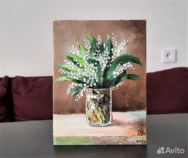 Букет ландышей. Весна Картина маслом 18\24см