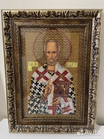 Икона Николая Чудотворца бисер