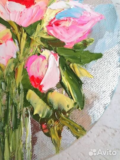 Круглая картина маслом поталь мастихин