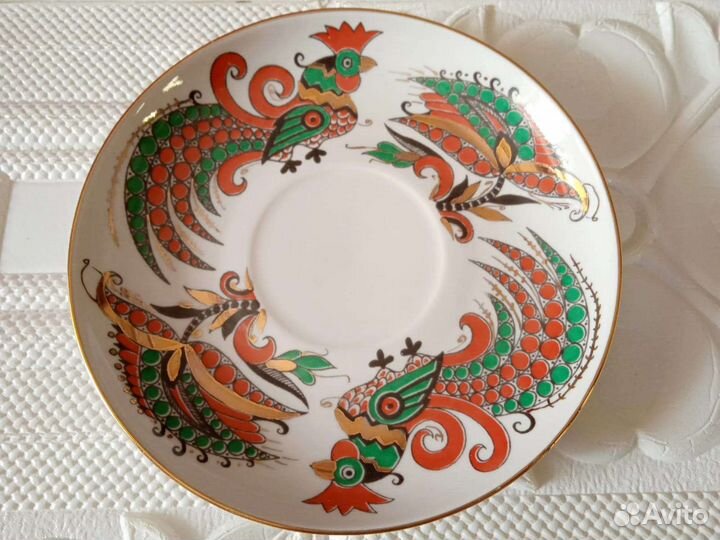 Блюдце лфз Два петуха винтаж СССР