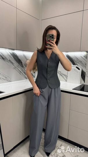 Брюки палаццо серые