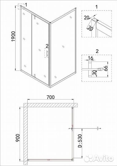 Душ. уголок Niagara 90x70 Черный ng-83-9ab-a70b