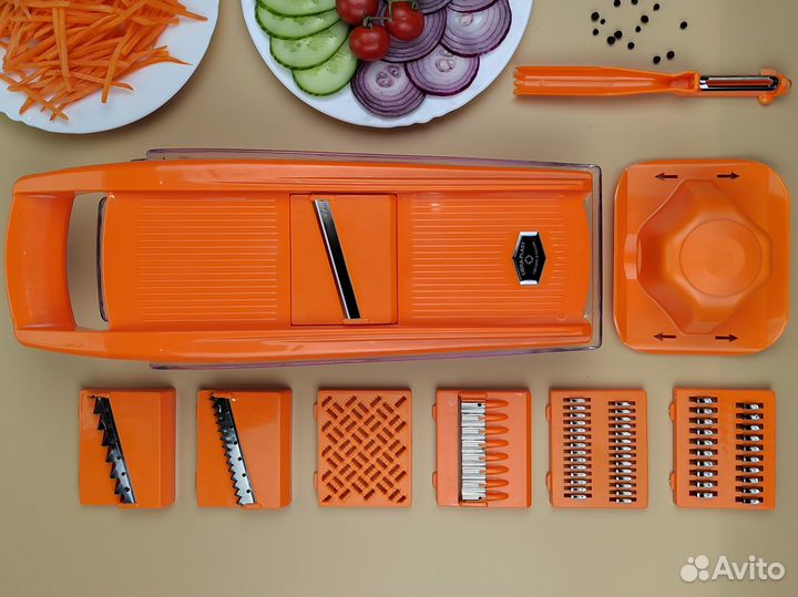 Овощерезка ручная с контейнером 7 насадок