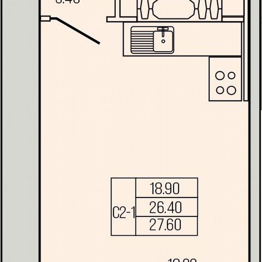 Квартира-студия, 27,6 м², 9/19 эт.