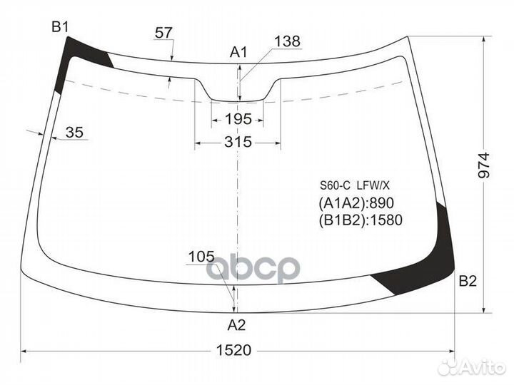 Стекло лобовое Volvo S60 00-10 / V70 00-07 / XC