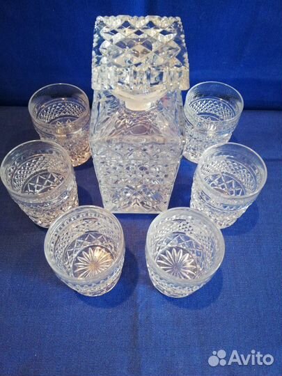 Графин-штоф и 6 стаканов для виски, хрусталь, Чехо