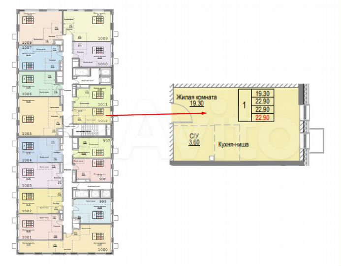 Квартира-студия, 22,9 м², 19/33 эт.