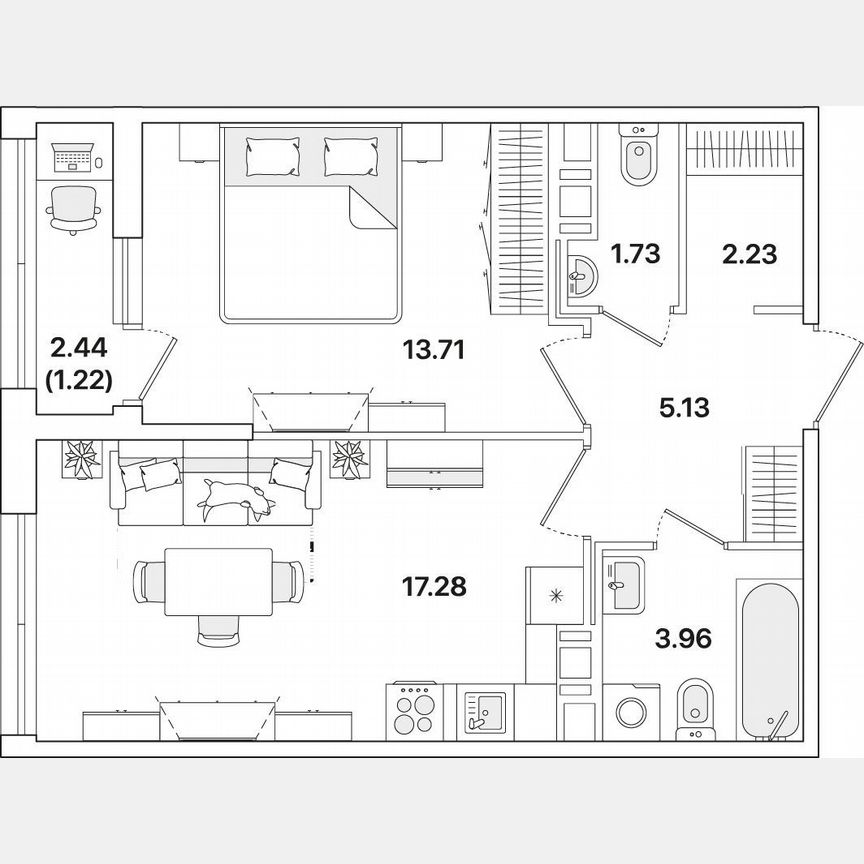 1-к. квартира, 45,3 м², 10/12 эт.