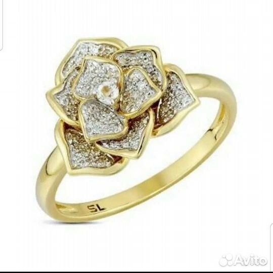 Золотое кольцо сапфиры.бриллианты.Роза