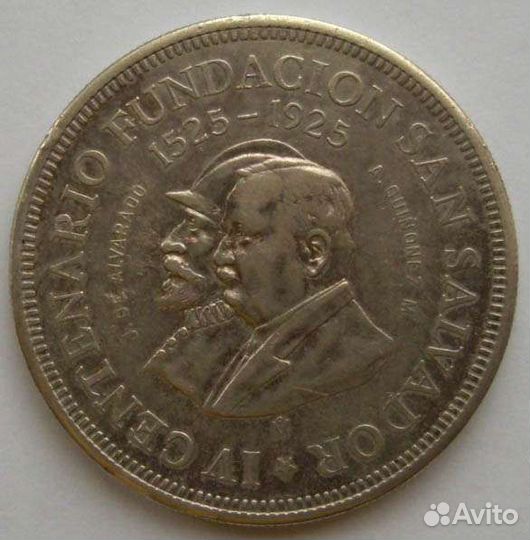 Сальвадор, 1 колон 1925, серебро, редкая