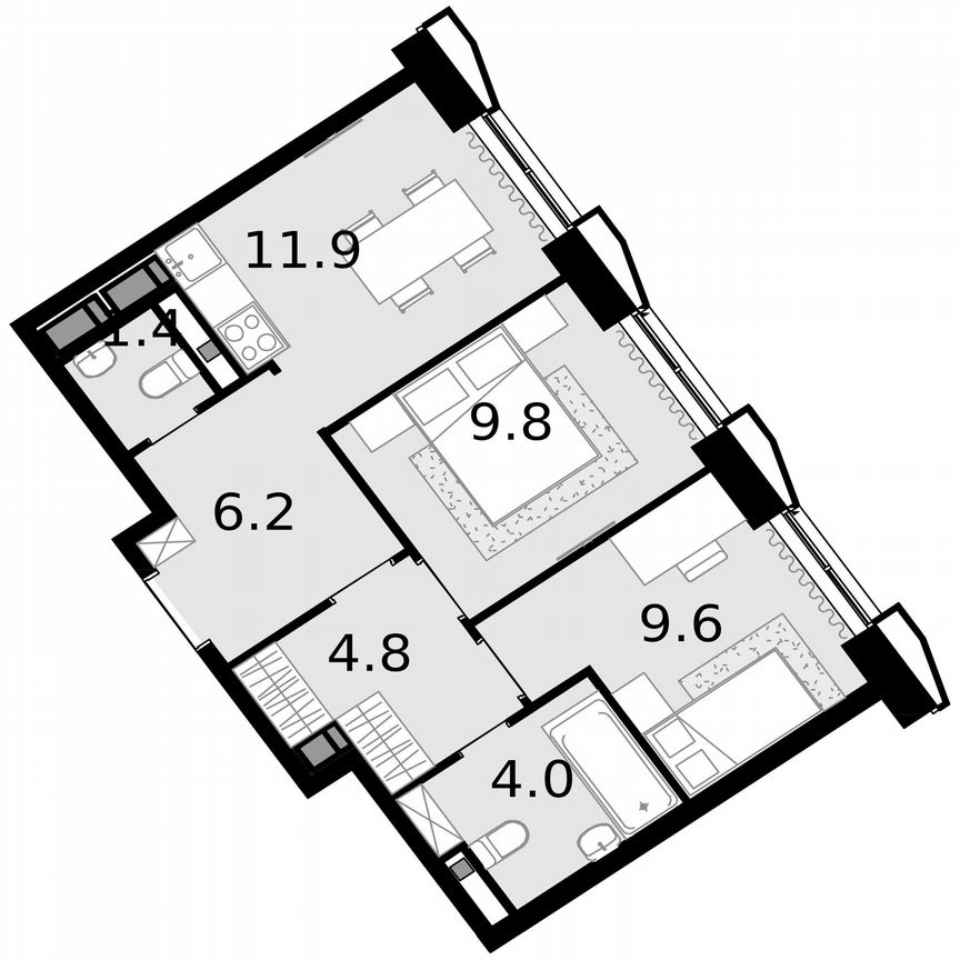 2-к. квартира, 47,7 м², 20/22 эт.