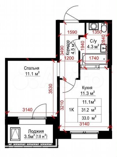 1-к. квартира, 33 м², 8/17 эт.