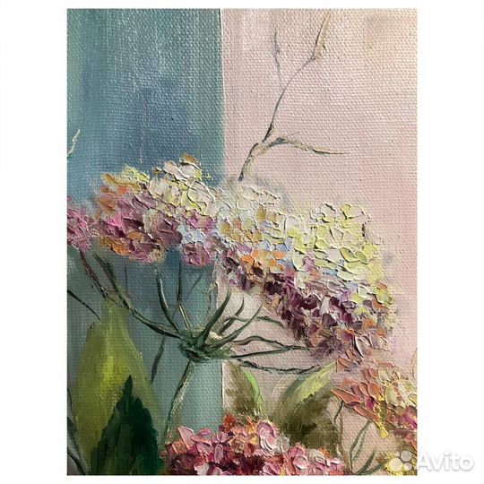 Картина с цветами гортензии,пионы,маслом