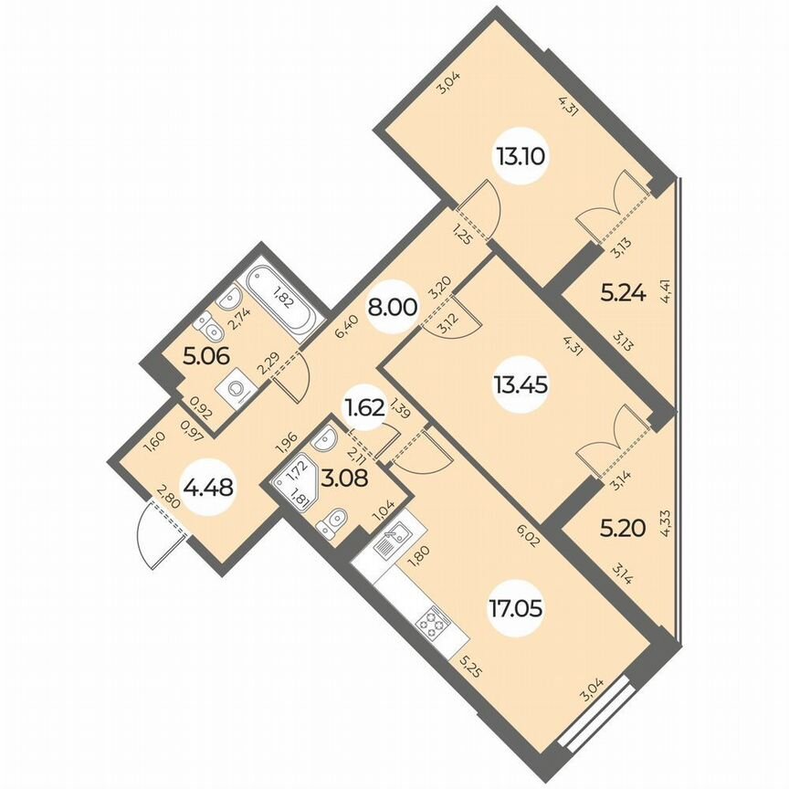 2-к. квартира, 71 м², 3/24 эт.
