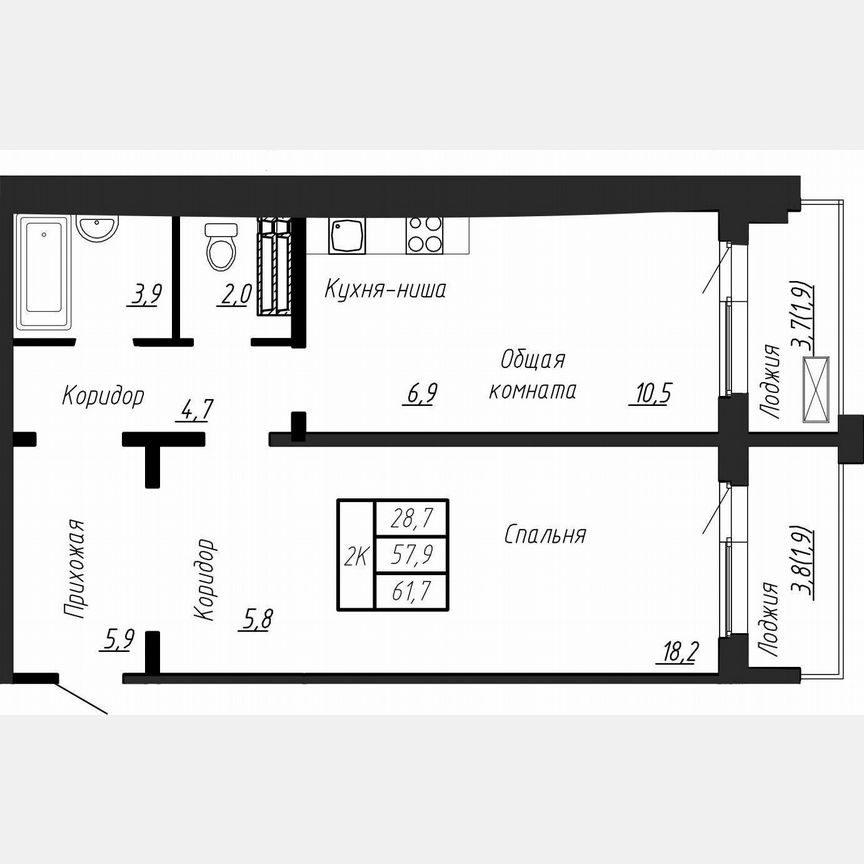1-к. квартира, 61,7 м², 13/17 эт.