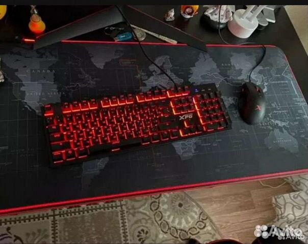 Большой игровой коврик для мыши с RGB карта мира