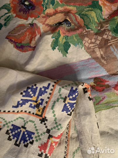 Сеатерть льняная, ручная вышивка размер 1600х1850