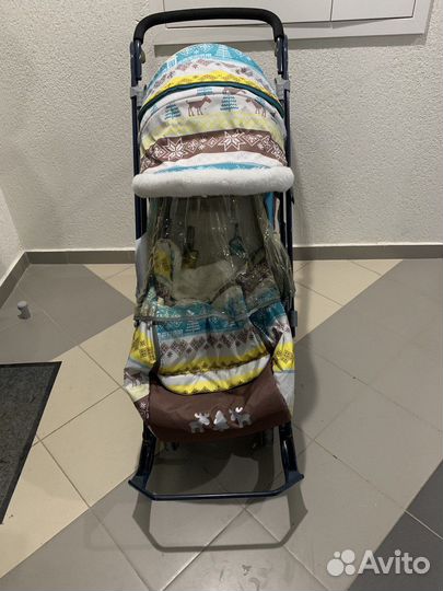 Санки-коляска Ника 7-3 (принт: скандинавский)