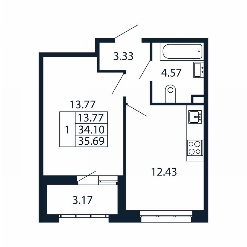 1-к. квартира, 37,3 м², 1/13 эт.