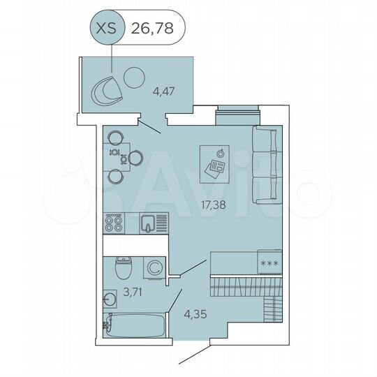 Квартира-студия, 26,8 м², 9/12 эт.