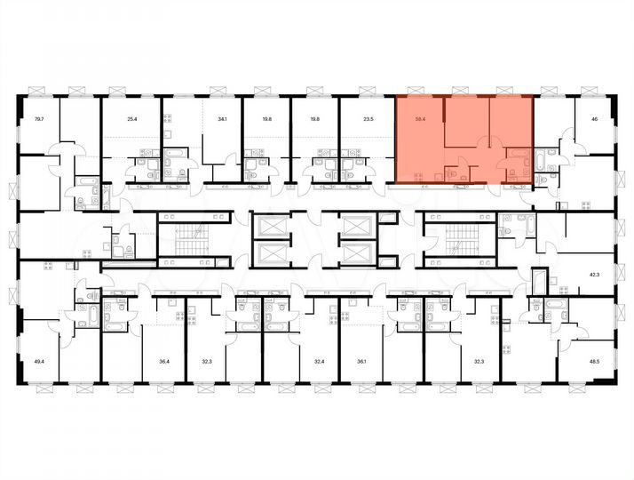 2-к. квартира, 58,4 м², 13/25 эт.