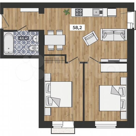3-к. квартира, 58,2 м², 3/4 эт.