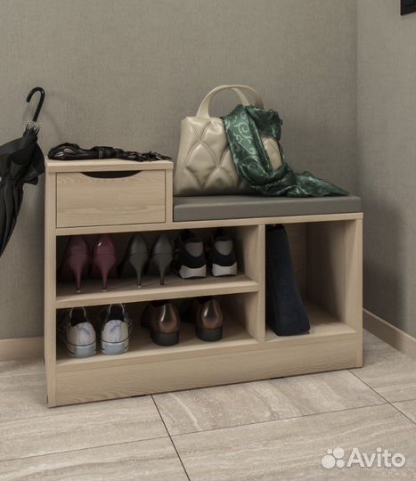 Обувница с мягким сиденьем и ящиком Ш80