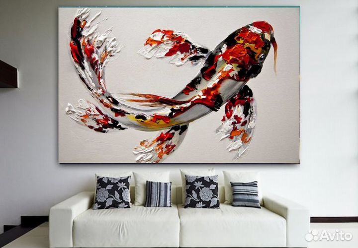 Текстурная картина маслом Кои премиум холст