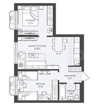 2-к. квартира, 56 м², 11/17 эт.