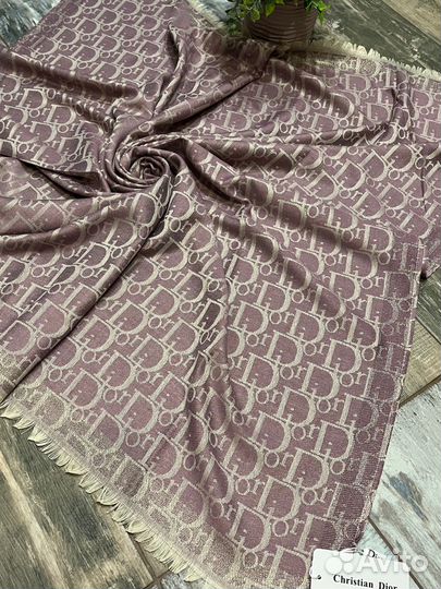 Платок шаль Dior из шерсти лиловый двухсторонний