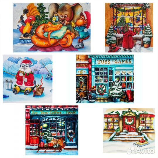 Новогодние открытки с авторскими иллюстрациями