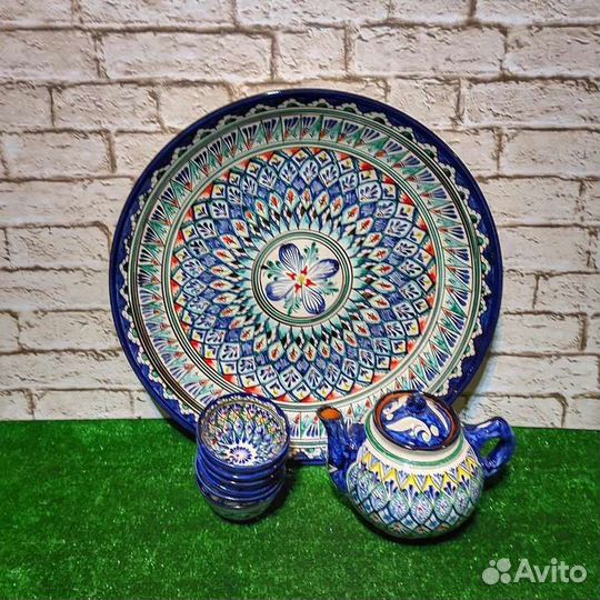 Посуда Узбекистан. Риштан. Синяя кайма