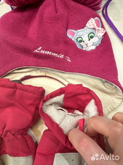 Шапки для девочки 5-6 лет +варежки на молнии зима