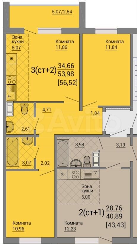 2-к. квартира, 56,5 м², 8/10 эт.