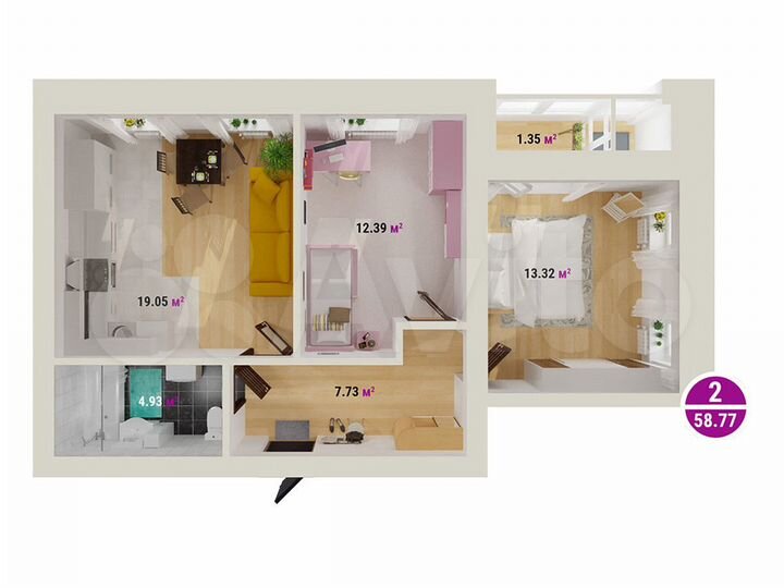 2-к. квартира, 58,8 м², 2/8 эт.