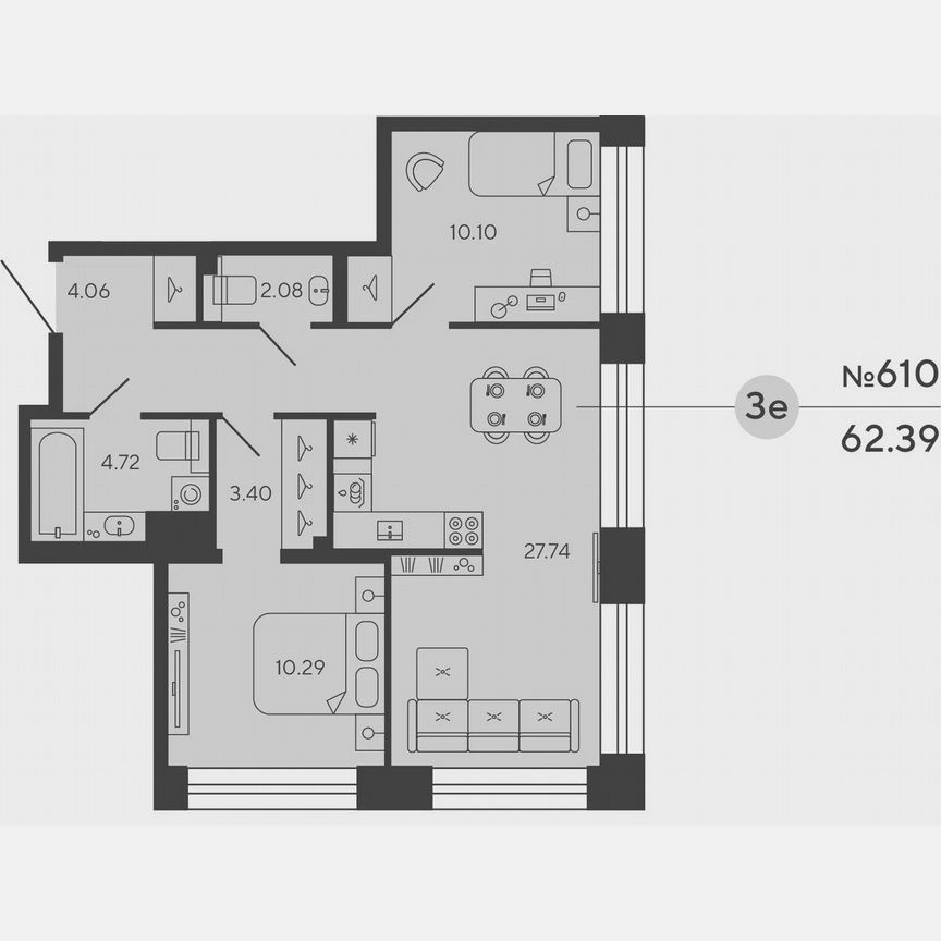 2-к. квартира, 62,4 м², 7/18 эт.