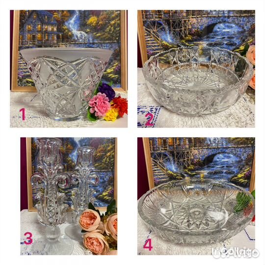 Хрустальная посуда вазы, подсвечники, фруктовницы