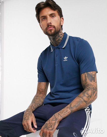 Синяя футболка-поло adidas originals