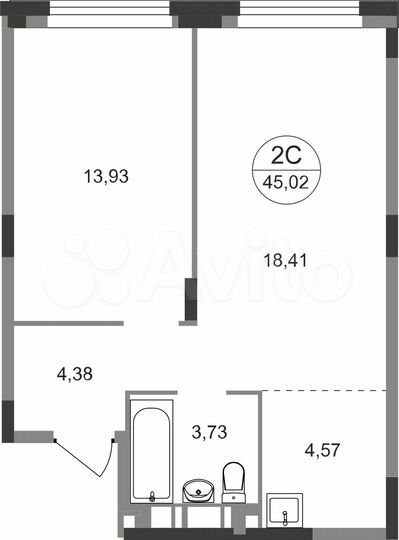 2-к. квартира, 45 м², 12/22 эт.