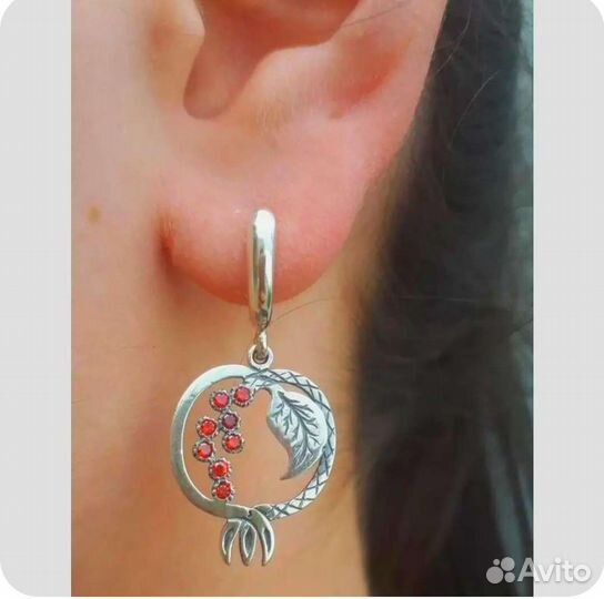 Серьги Гранат, цвет серебро