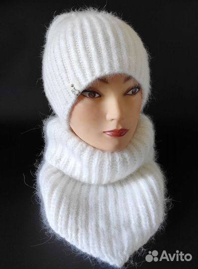 Комплект шапка бини и снуд из ангоры