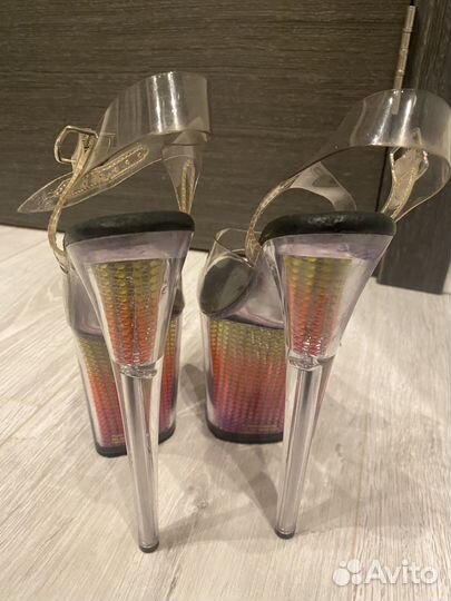 Стрипы тройки pleaser 35 36 босоножки светящиеся