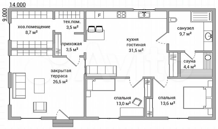 Дом 115 м² на участке 15 сот.