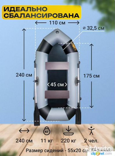 Лодка пвх надувная для рыбалки R-240 двухместная г