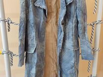 Джинсовый костюм длинный пиджак и юбка
